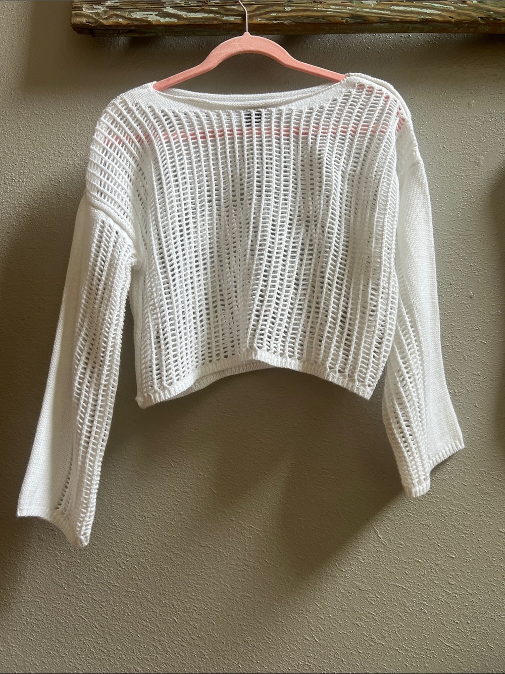 Cropped Open-Knit Sweater/beach Top in White